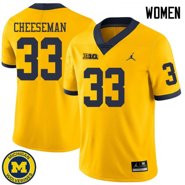 Women Michigan Wolverines #33 Camaron Cheeseman Yellow Jordan Brand NCAA Football Jersey